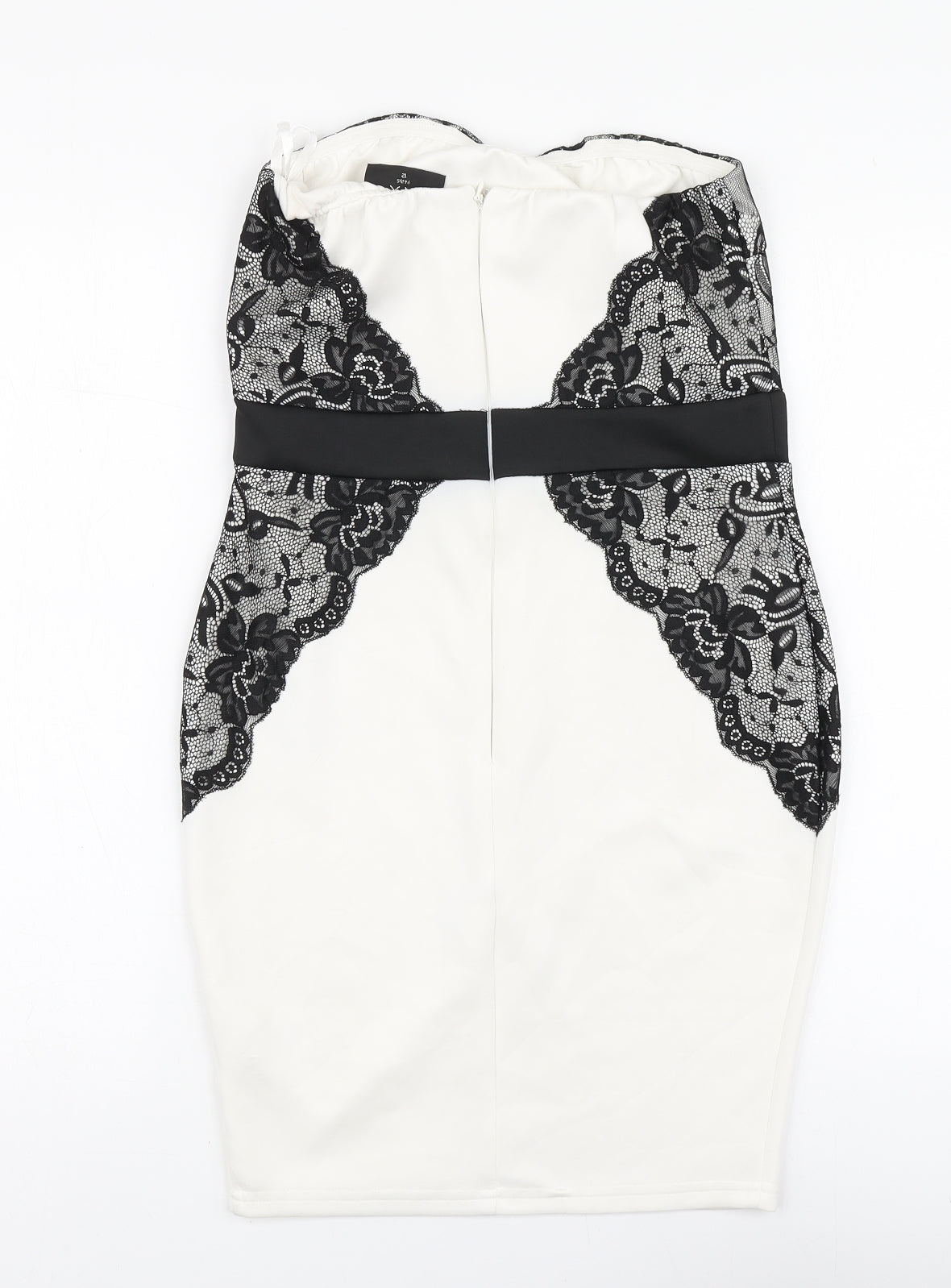 AX Womens White Geometric Polyester A-Line Size 12 Off the Shoulder