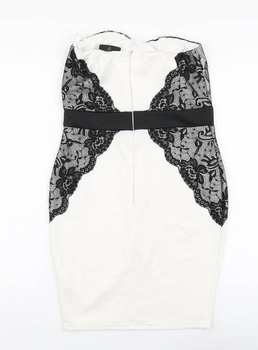 AX Womens White Geometric Polyester A-Line Size 12 Off the Shoulder