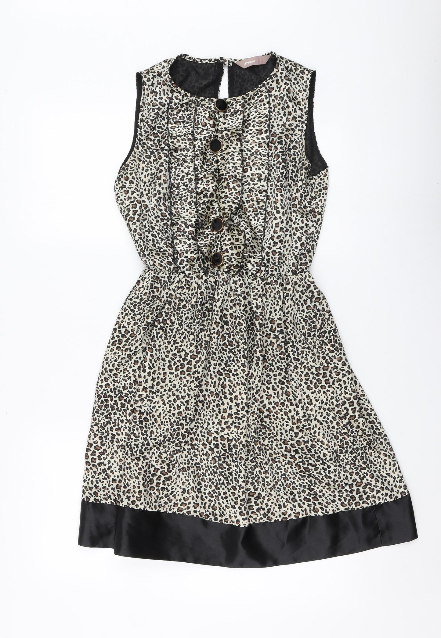 A wear Womens Brown Animal Print Polyester Skater Dress Size 10 Round Neck