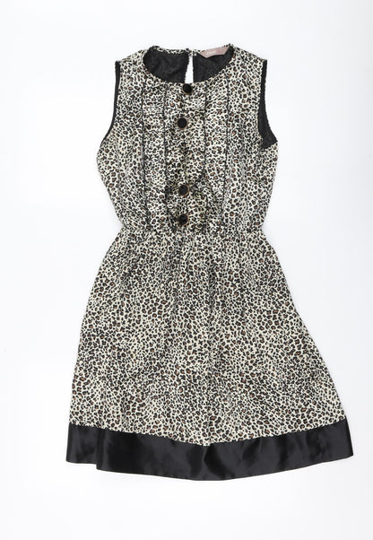 A wear Womens Brown Animal Print Polyester Skater Dress Size 10 Round Neck