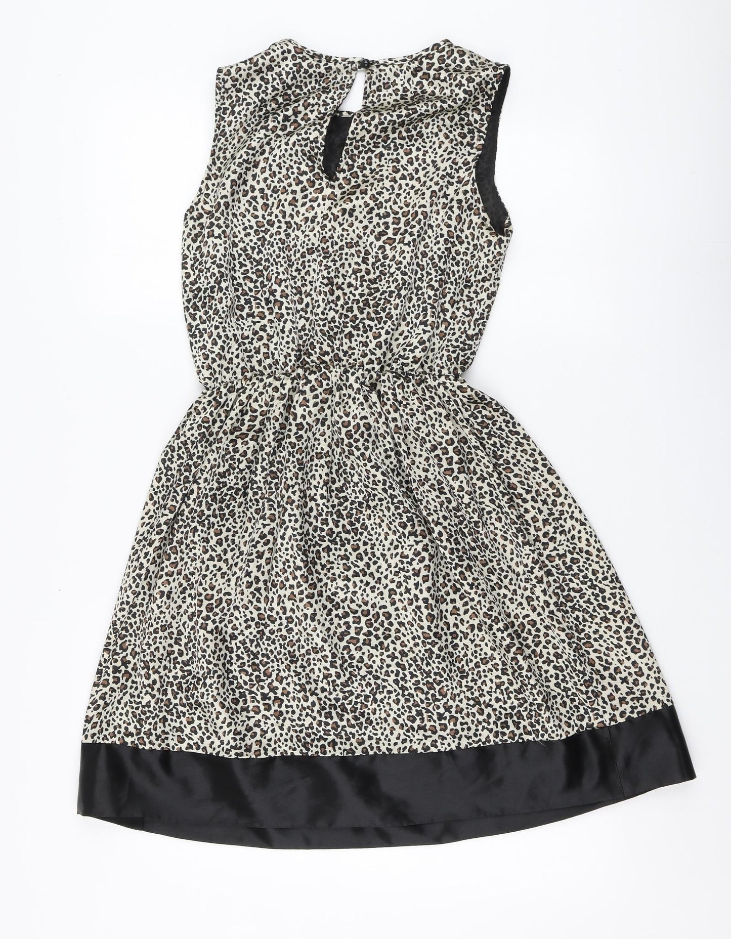 A wear Womens Brown Animal Print Polyester Skater Dress Size 10 Round Neck