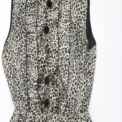A wear Womens Brown Animal Print Polyester Skater Dress Size 10 Round Neck