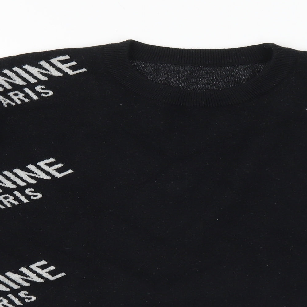 Feminine Paris Womens Black Crew Neck Geometric Acrylic Pullover Jumper Size M