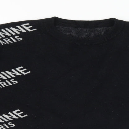 Feminine Paris Womens Black Crew Neck Geometric Acrylic Pullover Jumper Size M