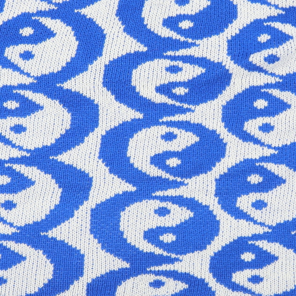 SheIn Womens Blue Mock Neck Geometric Acrylic Henley Jumper Size L - Yin Yang