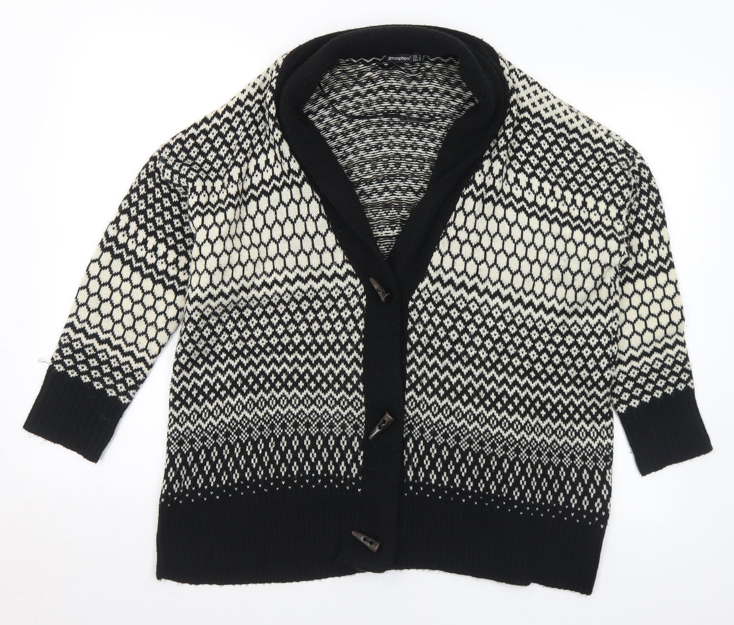 Primark Womens Black Collared Geometric Acrylic Cardigan Jumper Size 10