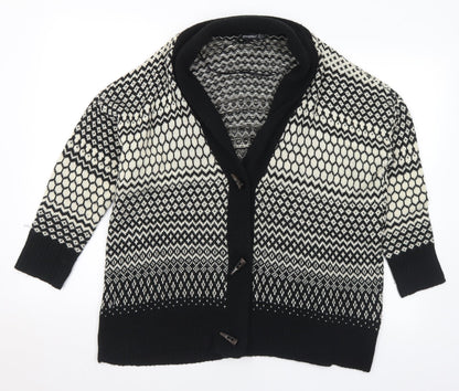 Primark Womens Black Collared Geometric Acrylic Cardigan Jumper Size 10