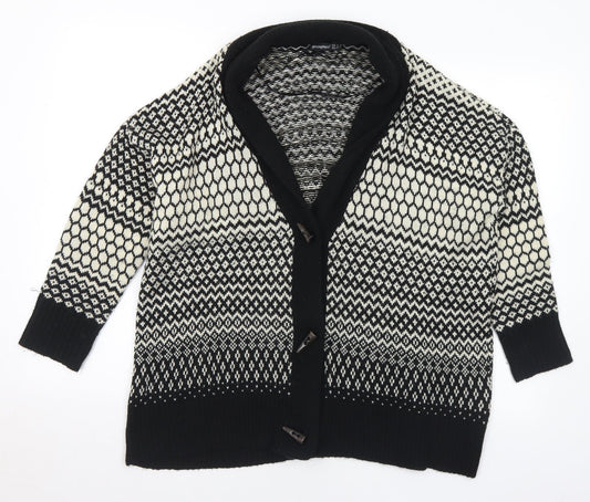 Primark Womens Black Collared Geometric Acrylic Cardigan Jumper Size 10