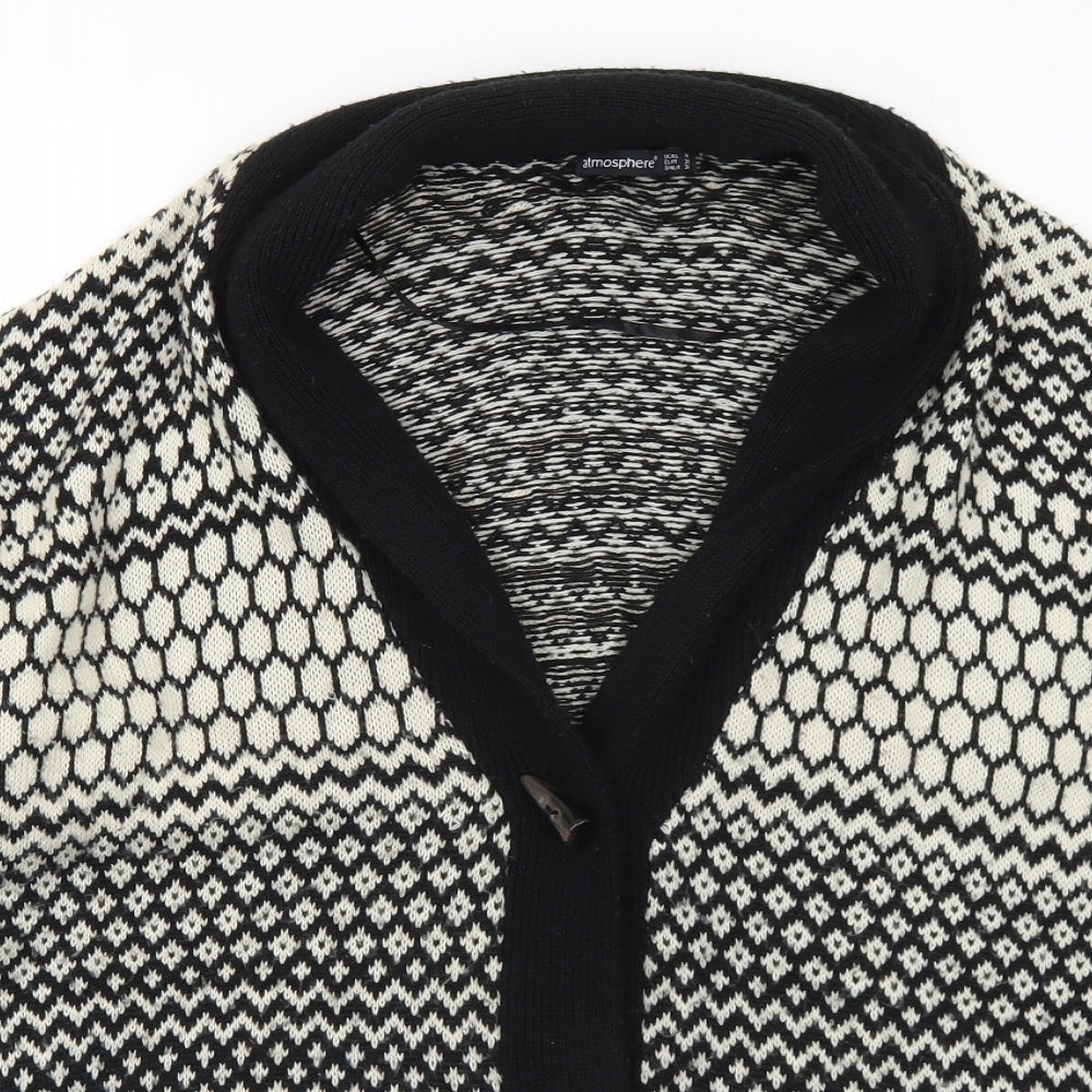 Primark Womens Black Collared Geometric Acrylic Cardigan Jumper Size 10