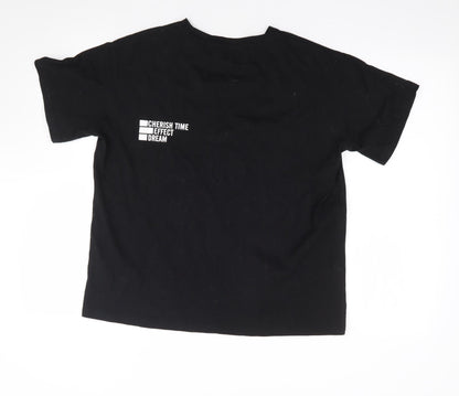 Womens UK Size S Dazy Black Jersey T-Shirt
