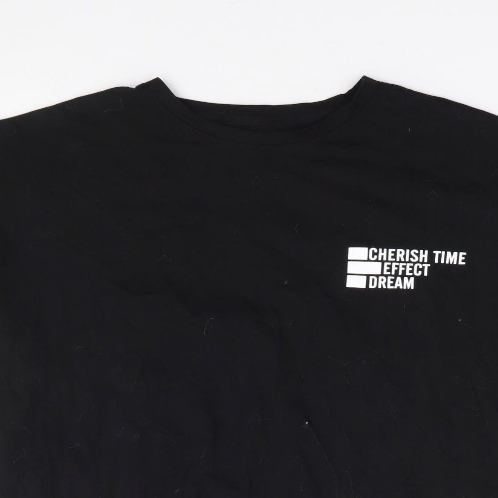 Womens UK Size S Dazy Black Jersey T-Shirt