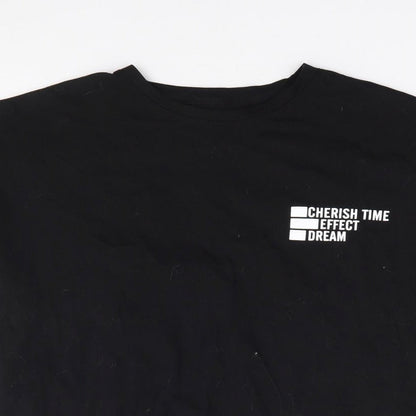 Womens UK Size S Dazy Black Jersey T-Shirt