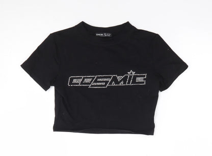 SheIn Womens Black Cotton Jersey T-Shirt Size S Crew Neck