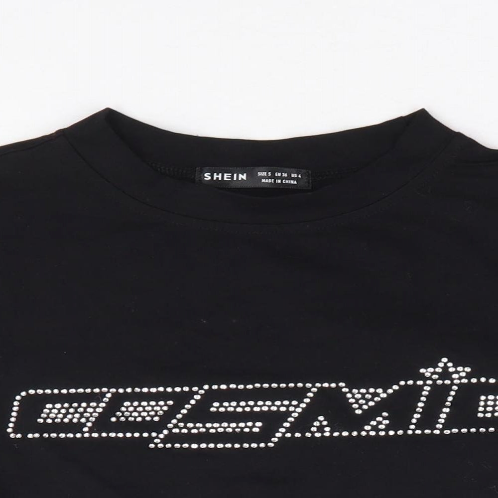 SheIn Womens Black Cotton Jersey T-Shirt Size S Crew Neck
