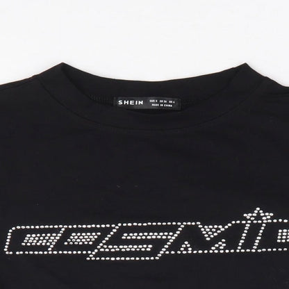 SheIn Womens Black Cotton Jersey T-Shirt Size S Crew Neck