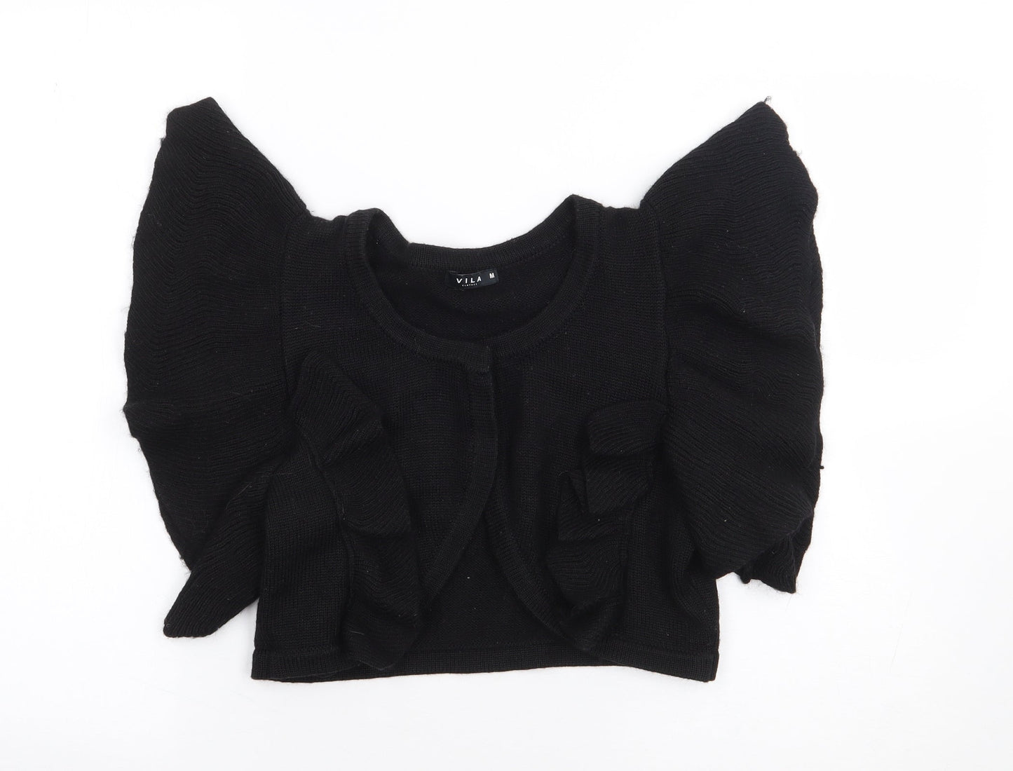 Vila Clothes Womens Black Round Neck Acrylic Shrug Jumper Size M