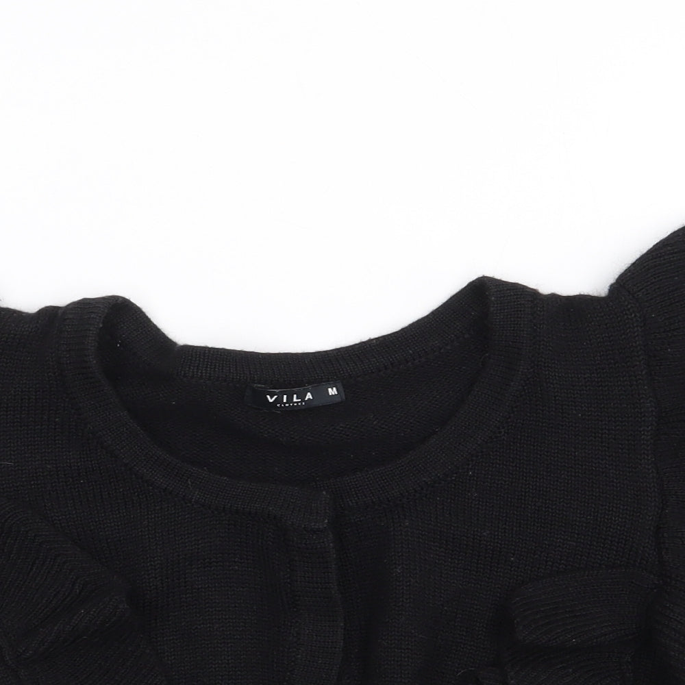 Vila Clothes Womens Black Round Neck Acrylic Shrug Jumper Size M