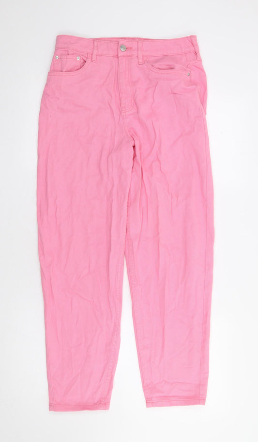 F&F Womens Pink Cotton Straight Jeans Size 8 L28 in Regular Zip