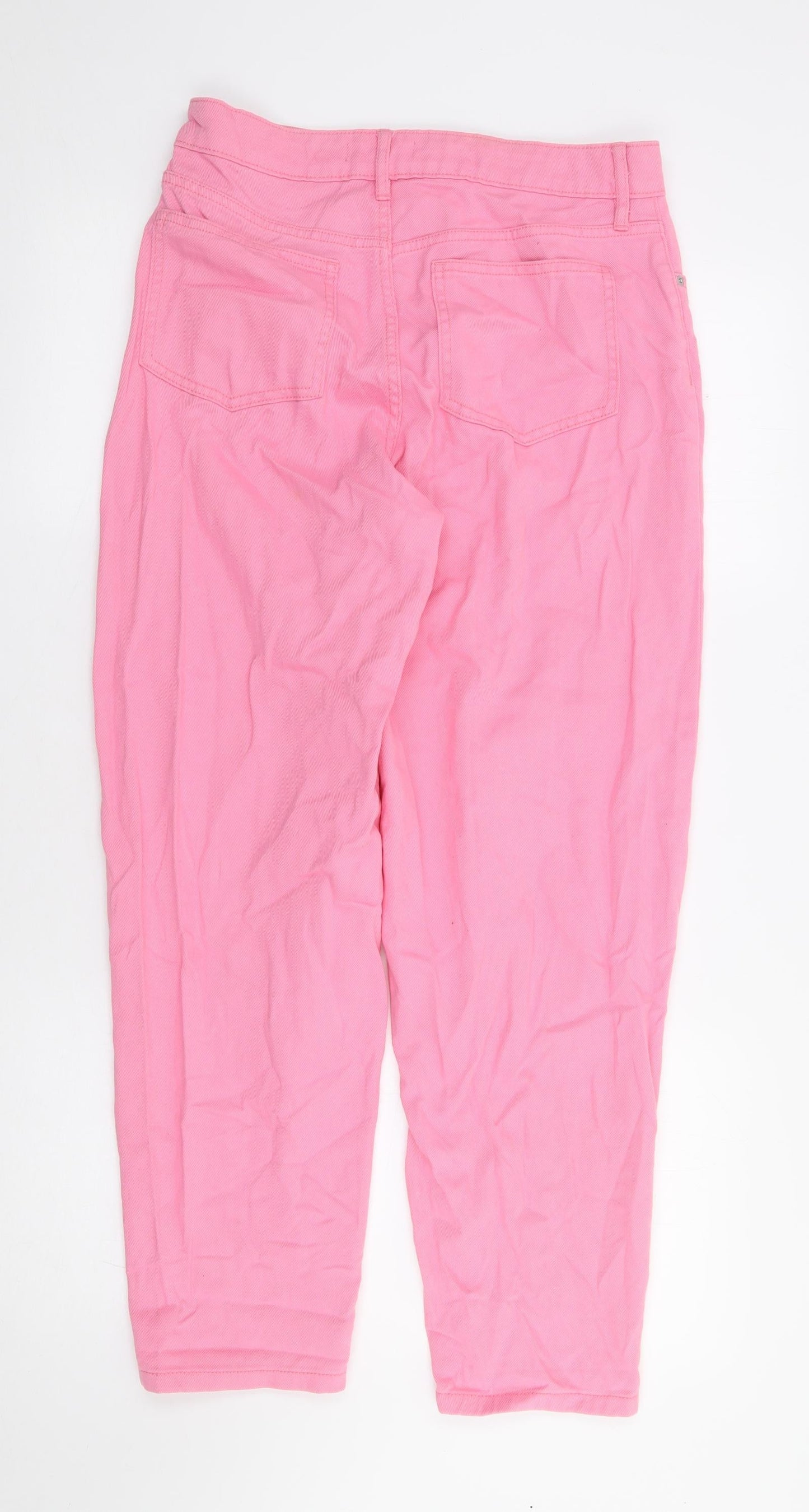 F&F Womens Pink Cotton Straight Jeans Size 8 L28 in Regular Zip