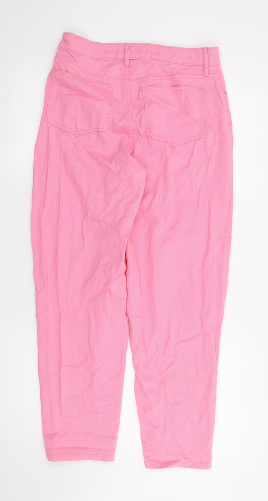 F&F Womens Pink Cotton Straight Jeans Size 8 L28 in Regular Zip