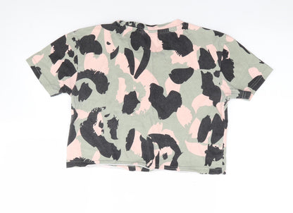 ellesse Womens Green Camouflage 100% Cotton Cropped T-Shirt Size 4 Crew Neck