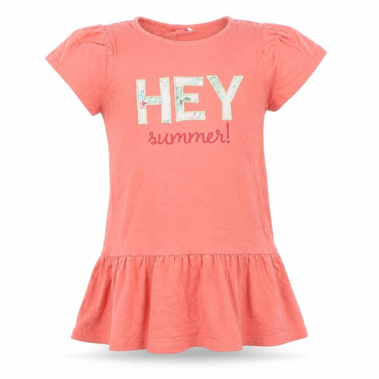 name it Girls Orange Cotton T-Shirt Dress Size 5 Years Round Neck Pullover