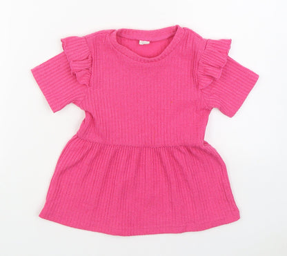 SheIn Girls Pink Polyester Basic Blouse Size 6 Years Round Neck Pullover
