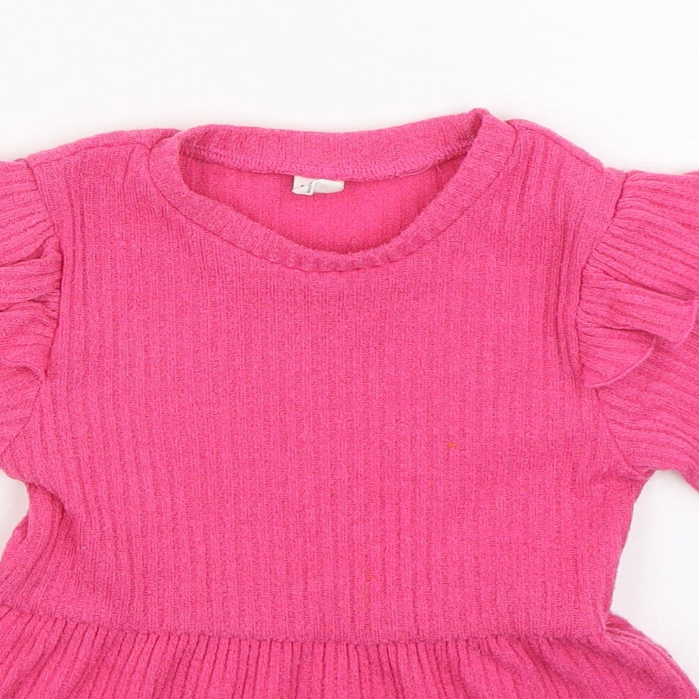 SheIn Girls Pink Polyester Basic Blouse Size 6 Years Round Neck Pullover