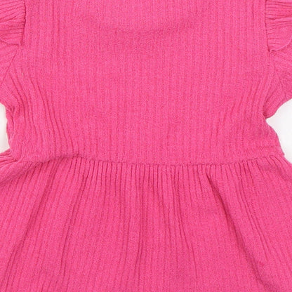 SheIn Girls Pink Polyester Basic Blouse Size 6 Years Round Neck Pullover