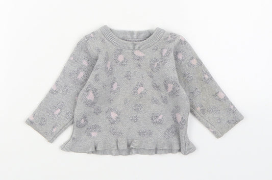 Dunnes Stores Girls Grey Geometric Viscose Pullover Jumper Size 3-6 Months Pullover