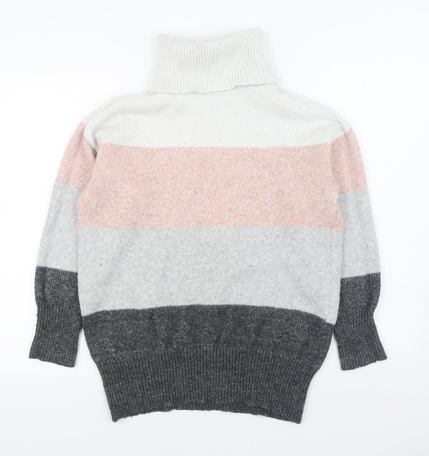 F&F Womens Multicoloured Roll Neck Striped Polyester Pullover Jumper Size 8