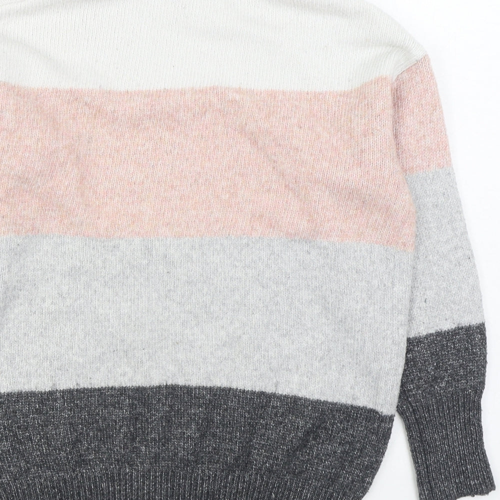 F&F Womens Multicoloured Roll Neck Striped Polyester Pullover Jumper Size 8