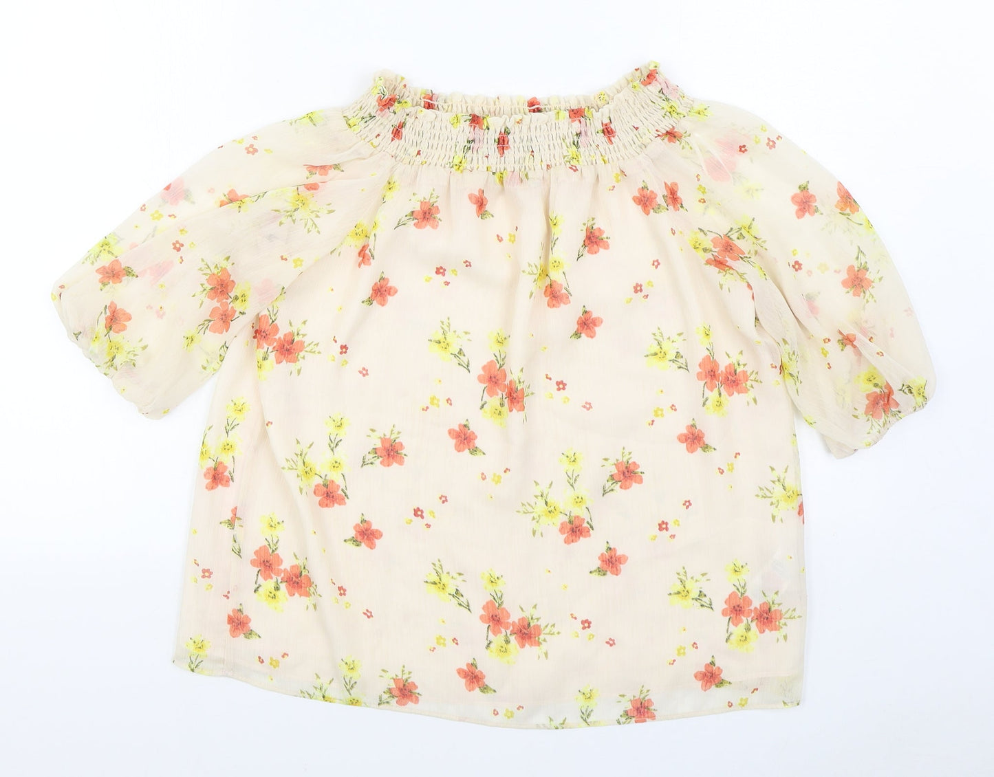 F&F Womens Pink Floral Polyester Basic Blouse Size 12 Off the Shoulder