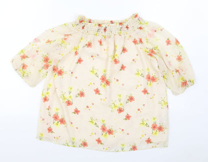 F&F Womens Pink Floral Polyester Basic Blouse Size 12 Off the Shoulder