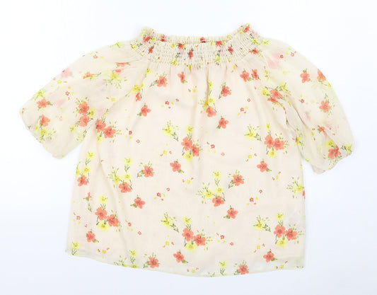 F&F Womens Pink Floral Polyester Basic Blouse Size 12 Off the Shoulder