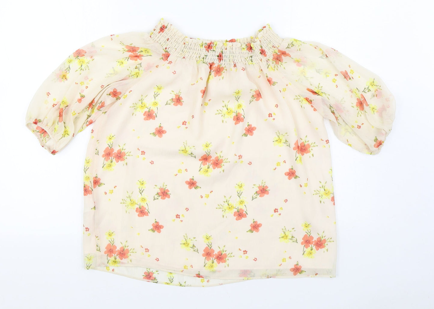 F&F Womens Pink Floral Polyester Basic Blouse Size 12 Off the Shoulder