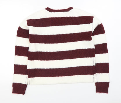 Primark Girls Red Round Neck Striped Acrylic Pullover Jumper Size 13-14 Years Pullover