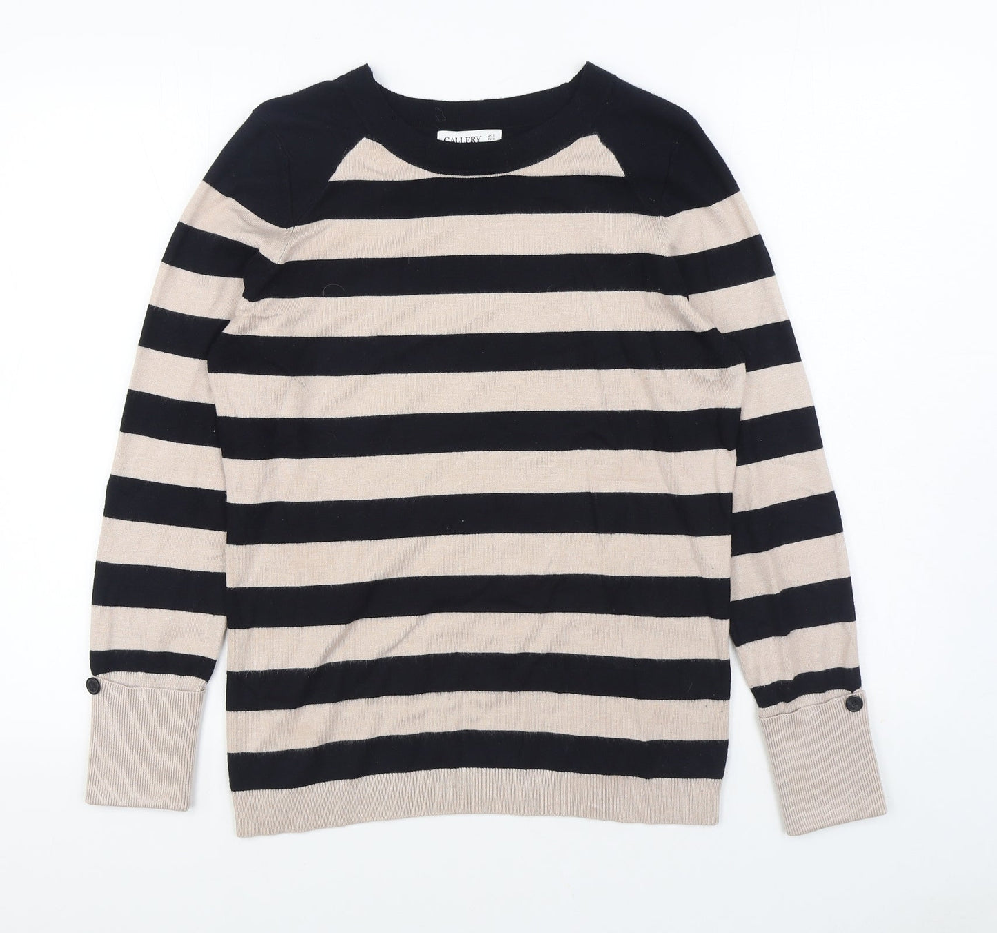 Gallery Womens Black Boat Neck Striped Viscose Pullover Jumper Size S