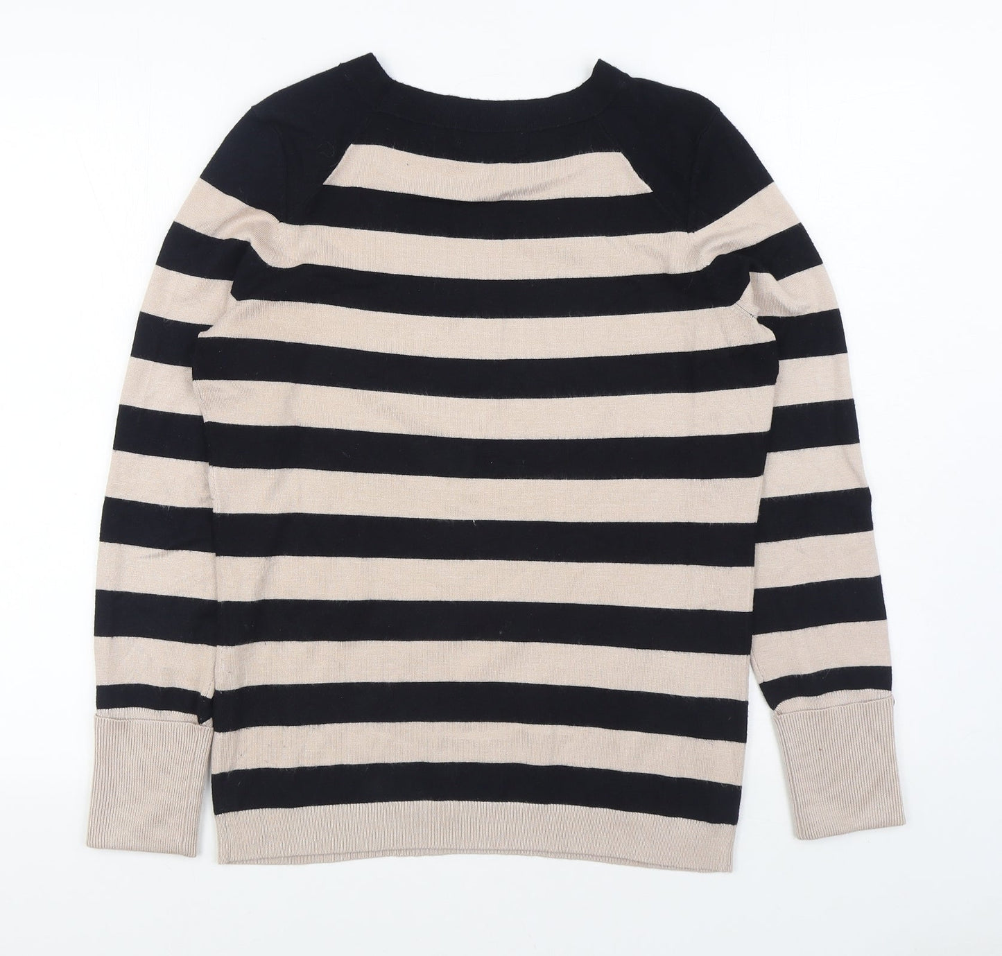 Gallery Womens Black Boat Neck Striped Viscose Pullover Jumper Size S