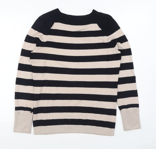 Gallery Womens Black Boat Neck Striped Viscose Pullover Jumper Size S
