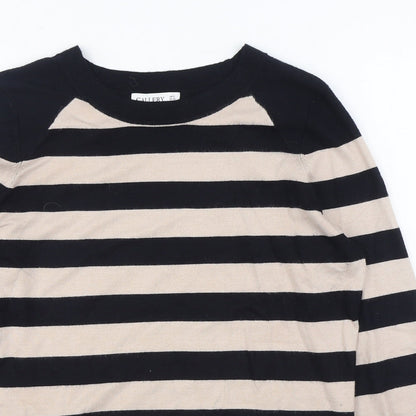 Gallery Womens Black Boat Neck Striped Viscose Pullover Jumper Size S