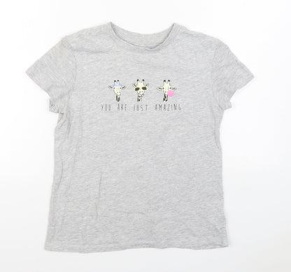 Primark Womens Grey Cotton Basic T-Shirt Size 2XS Round Neck