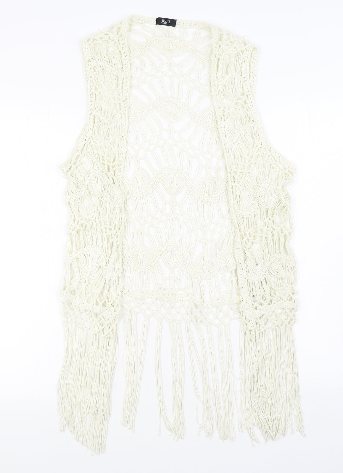 F&F Womens White V-Neck Acrylic Cardigan Jumper Size S