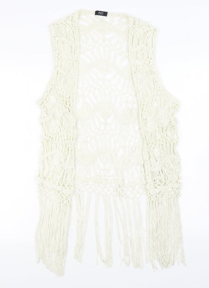 F&F Womens White V-Neck Acrylic Cardigan Jumper Size S