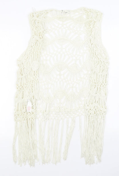 F&F Womens White V-Neck Acrylic Cardigan Jumper Size S