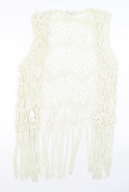 F&F Womens White V-Neck Acrylic Cardigan Jumper Size S