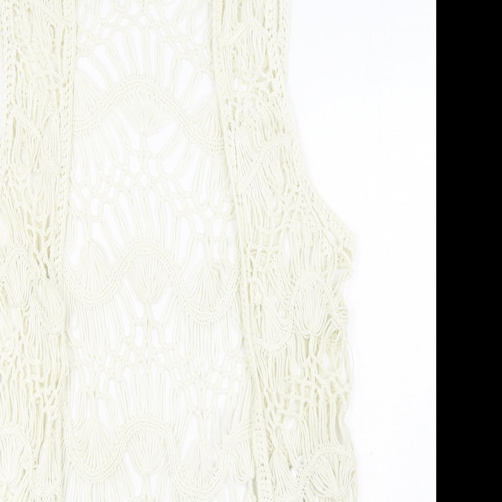 F&F Womens White V-Neck Acrylic Cardigan Jumper Size S