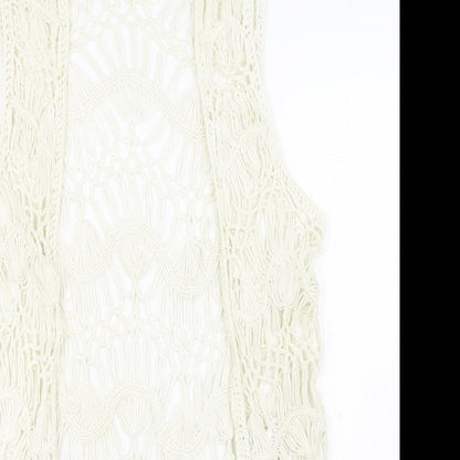 F&F Womens White V-Neck Acrylic Cardigan Jumper Size S