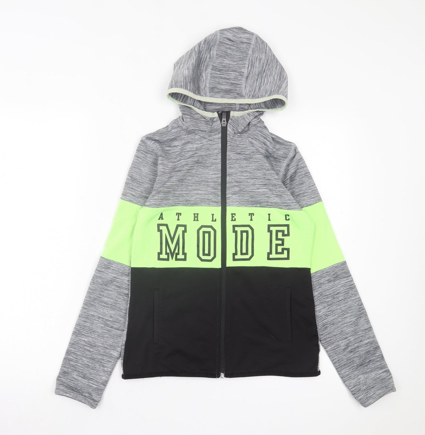 H&M Girls Grey Polyester Full Zip Hoodie Size 10-11 Years Zip
