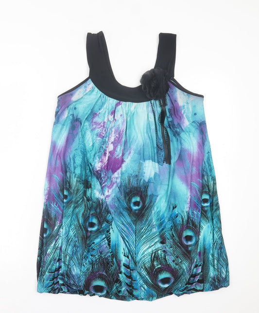 Quiz Womens Blue Geometric Polyester A-Line Size 12 Scoop Neck Pullover